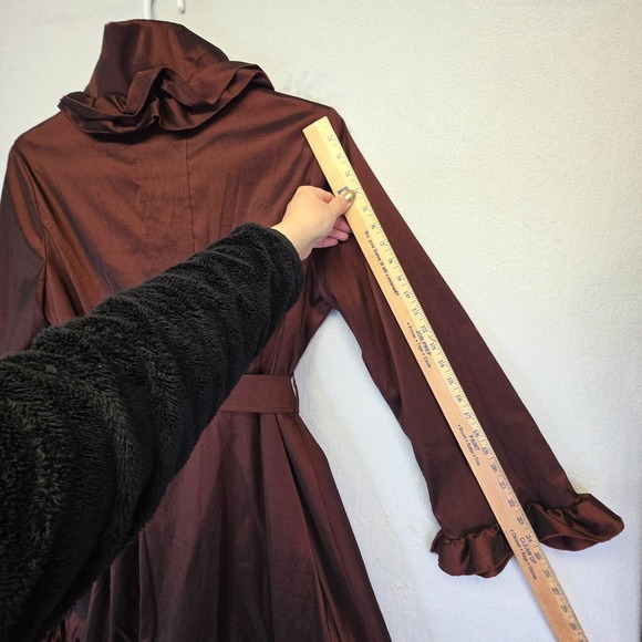Samuel Dong Coat Women L Brown Metallic Ruffle Steampunk Satin Gothic Vintage - Picture 15 of 16